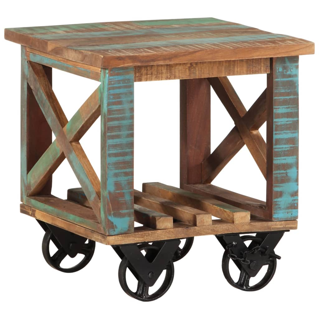 vidaXL Table d'appoint à roulettes 40x40x42 cm Bois de récupération massif