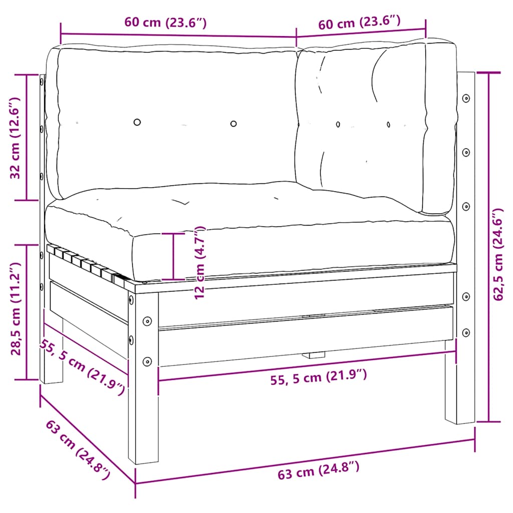 Garten-Ecksofa mit Kissen Weiß Massivholz Kiefer