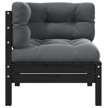 vidaXL Canapé d'angle de jardin avec coussins noir Bois de pin massif