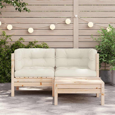 vidaXL Ensemble de jardin lounge 3 pcs avec coussins crème Bois de pin massif