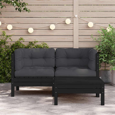 vidaXL Ensemble de mobilier de jardin 3 pcs avec coussins Bois de pin massif Noir