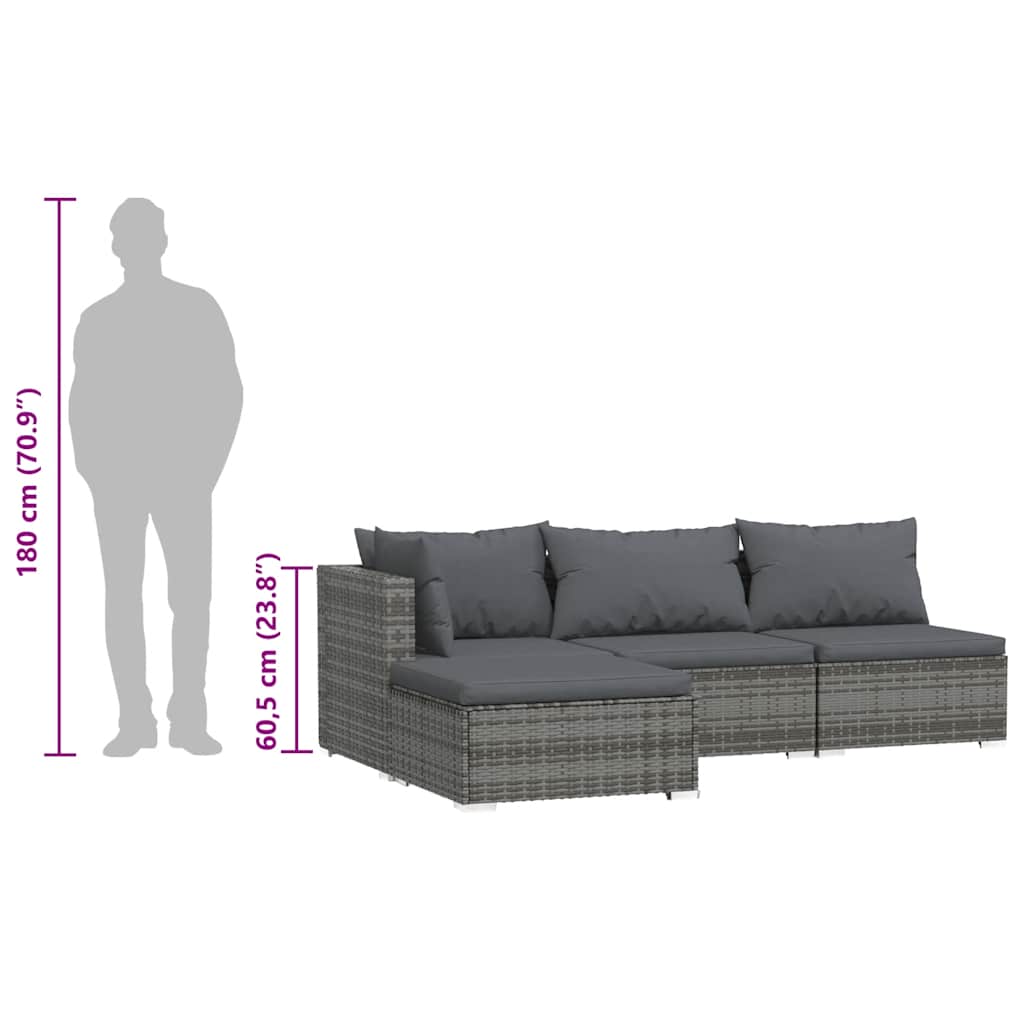 vidaXL Salon de jardin 4 pcs avec coussins Gris Résine tressée