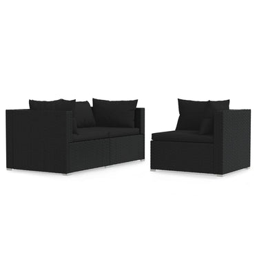 vidaXL Ensemble de salon de jardin 3 pcs avec coussins Noir Résine tressée