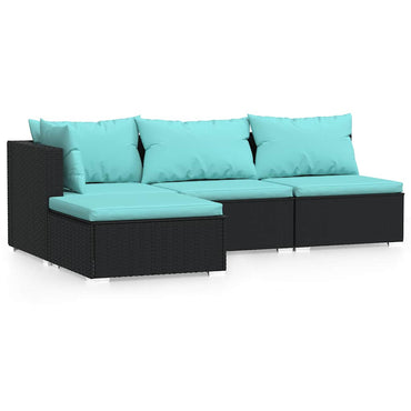 vidaXL Salon de jardin 4 pcs avec coussins Noir Résine tressée
