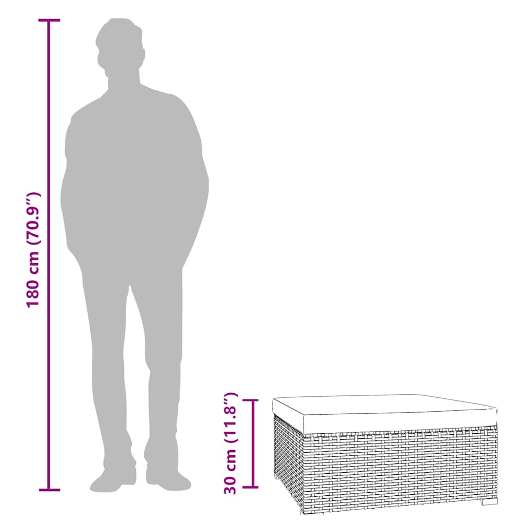 Garten-Fußhocker mit Kissen Schwarz 70x70x30 cm Poly Rattan