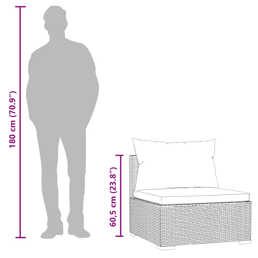 Garten-Mittelsofa mit Kissen Schwarz Poly Rattan