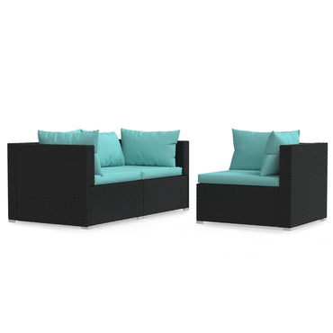 vidaXL Ensemble de salon de jardin 3 pcs avec coussins Noir Résine tressée