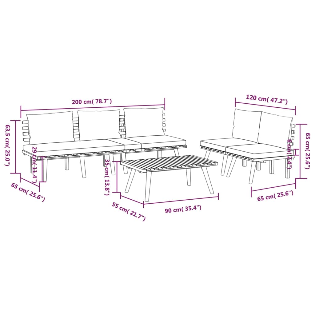vidaXL Salon de jardin 4 pcs avec coussins Bois d'acacia massif