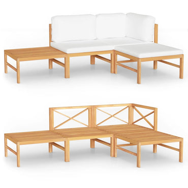 vidaXL Salon de jardin 4 pcs avec coussins crème Bois de teck massif