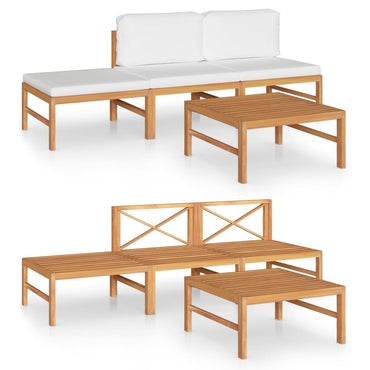 vidaXL Salon de jardin 4 pcs avec coussins crème Teck massif