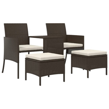 vidaXL Canapé de jardin 2 places avec table et tabourets en résine tressée marron