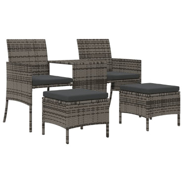 vidaXL Canapé de jardin 2 places avec table et tabourets gris résine tressée