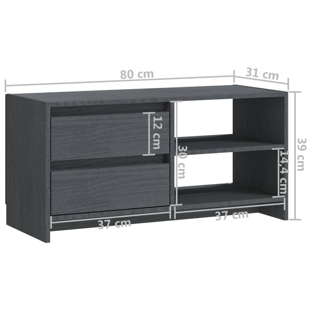 vidaXL TV-Schrank Grau 80x31x39 cm Massivholz Kiefer
