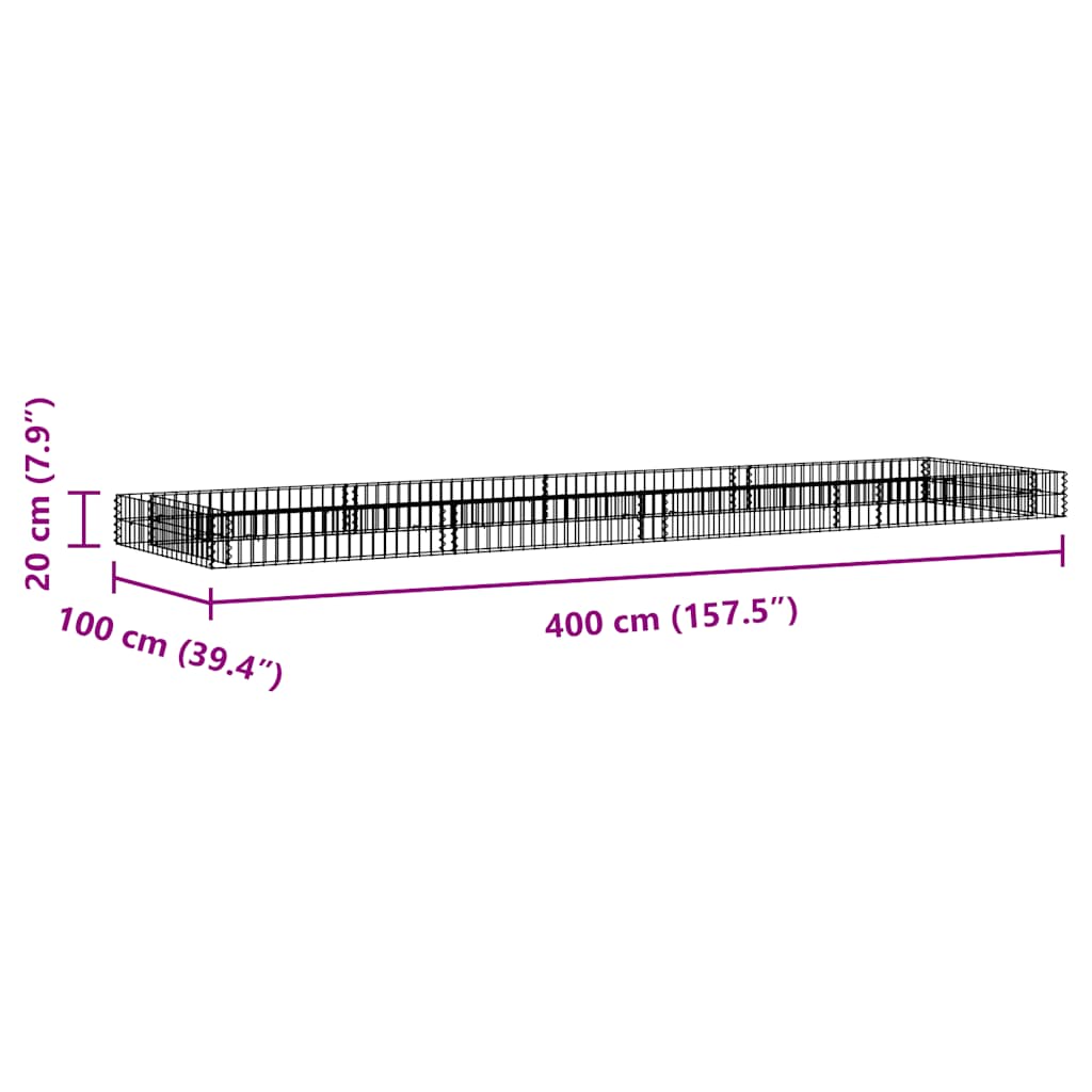 vidaXL Gabionen-Hochbeet Verzinkter Stahl 400x100x20 cm