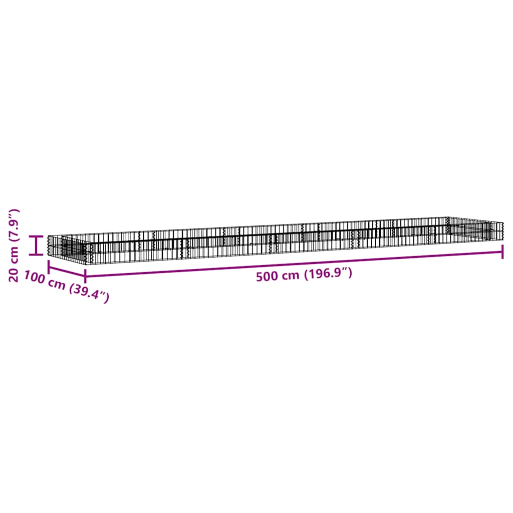 vidaXL Gabionen-Hochbeet Verzinkter Stahl 500x100x20 cm