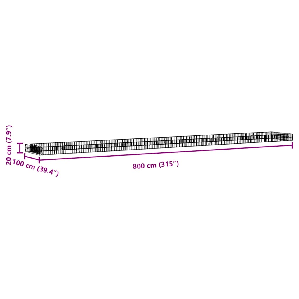 vidaXL Gabionen-Hochbeet Verzinkter Stahl 800x100x20 cm