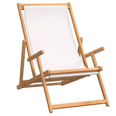 vidaXL Chaise de Plage Pliante en Bois de Teck Massif Crème