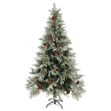 vidaXL Weihnachtsbaum mit Zapfen Grün und Weiß 195 cm PVC & PE