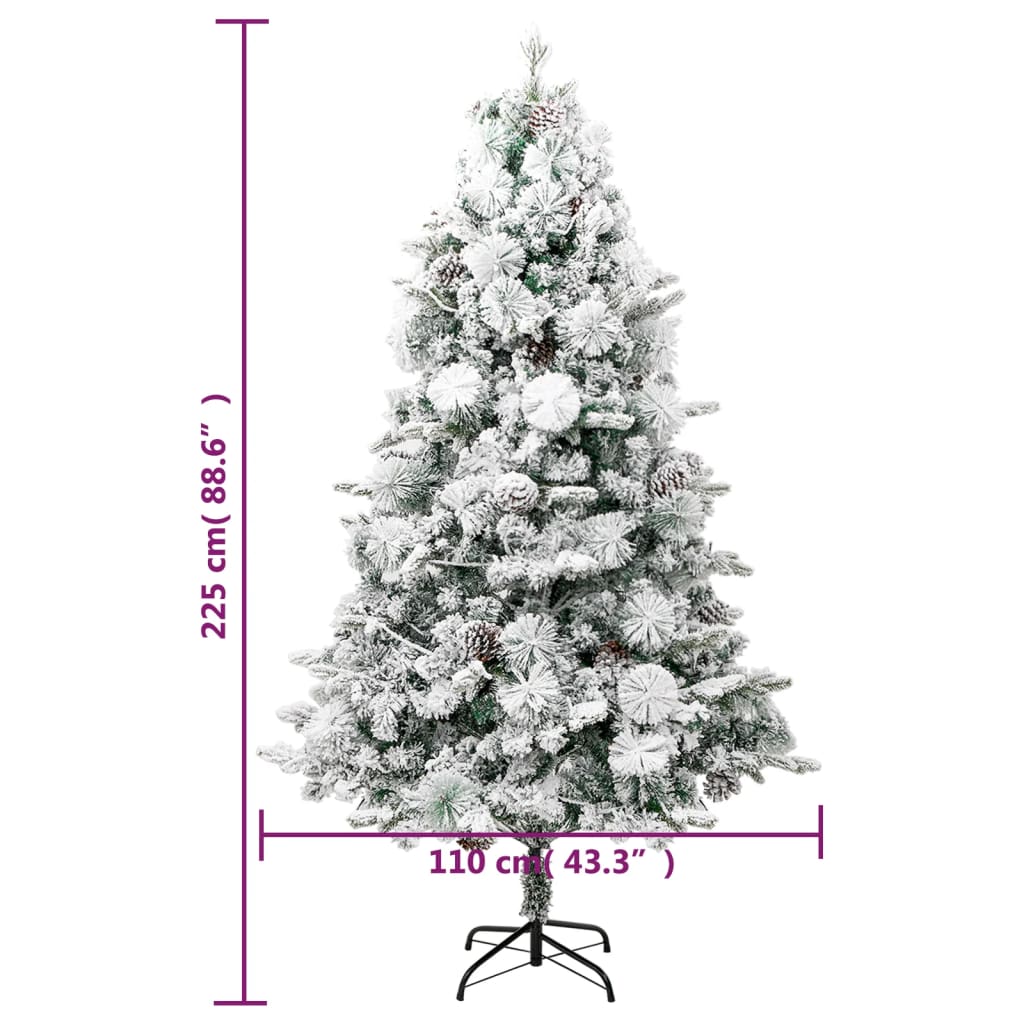 vidaXL Sapin de Noël avec lumières, neige et pommes de pin 225 cm PVC et PE