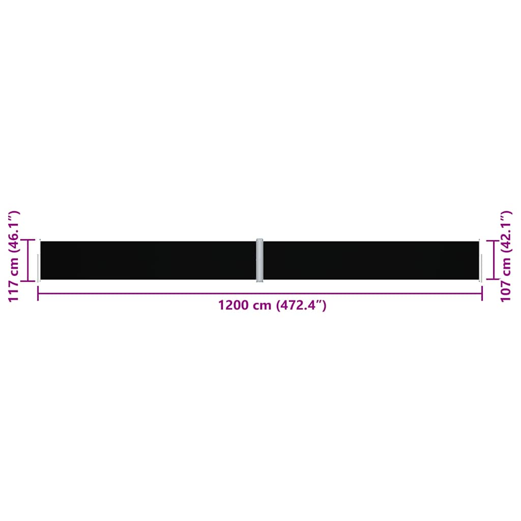 vidaXL Store latéral rétractable noir 117x1200 cm