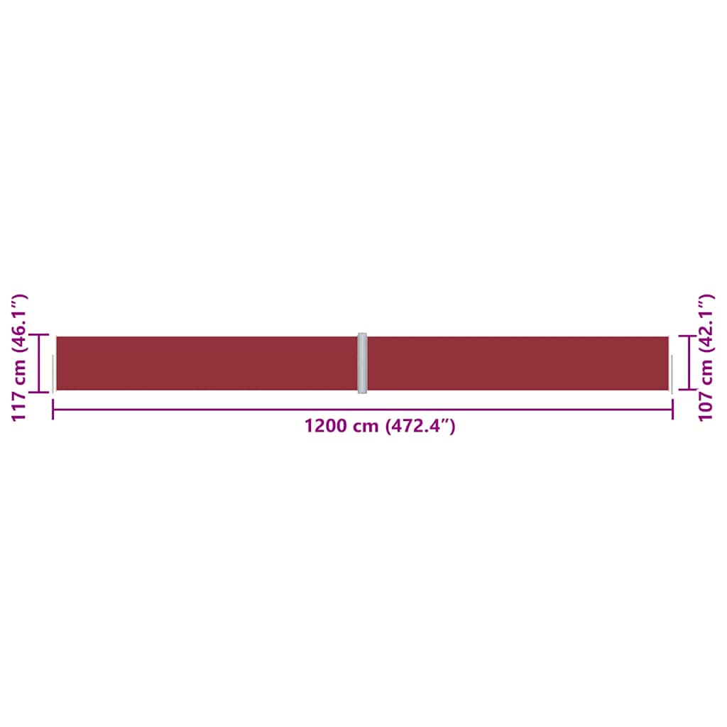vidaXL Auvent latéral rétractable Rouge 117x1200 cm