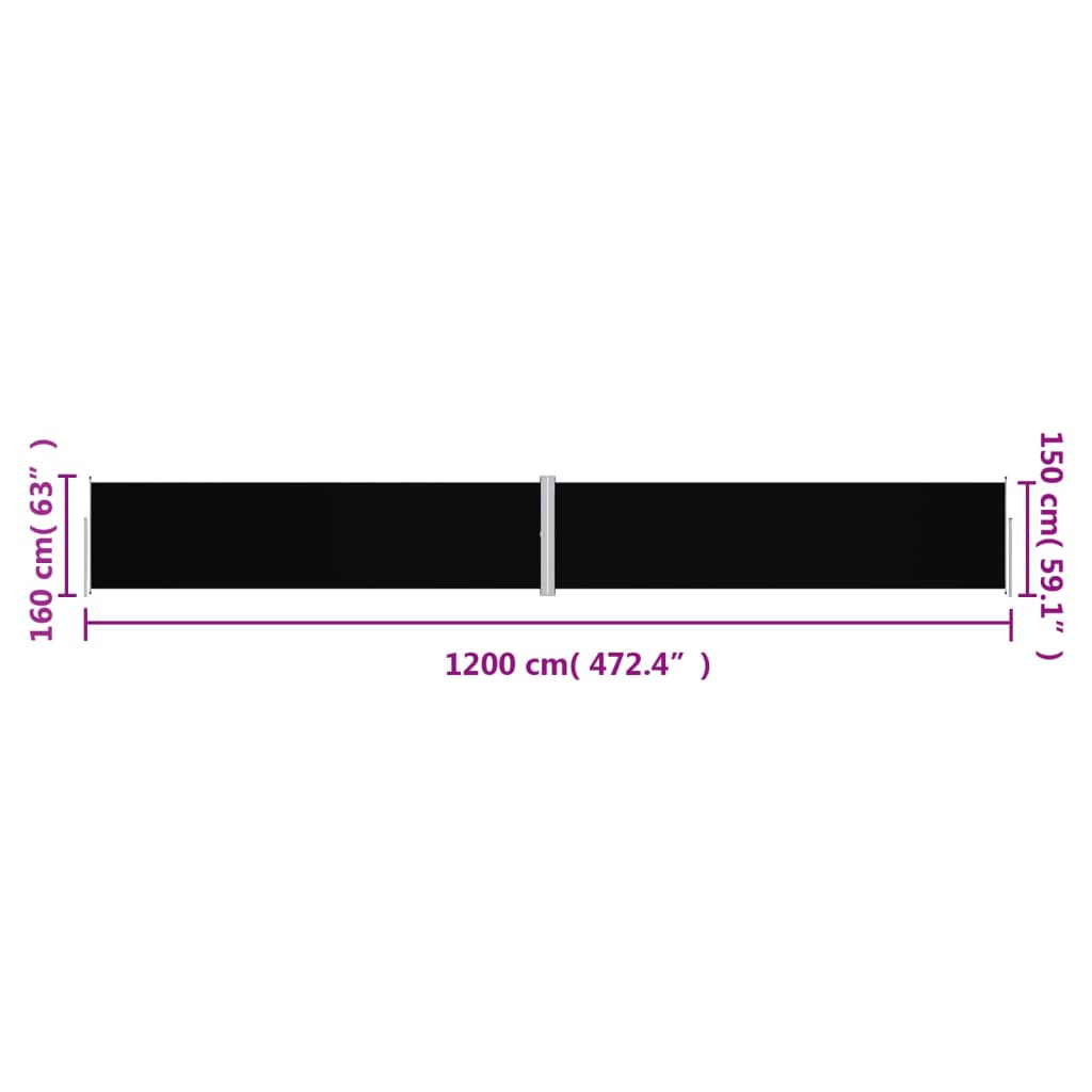 vidaXL Seitenmarkise Ausziehbar Schwarz 160x1200 cm