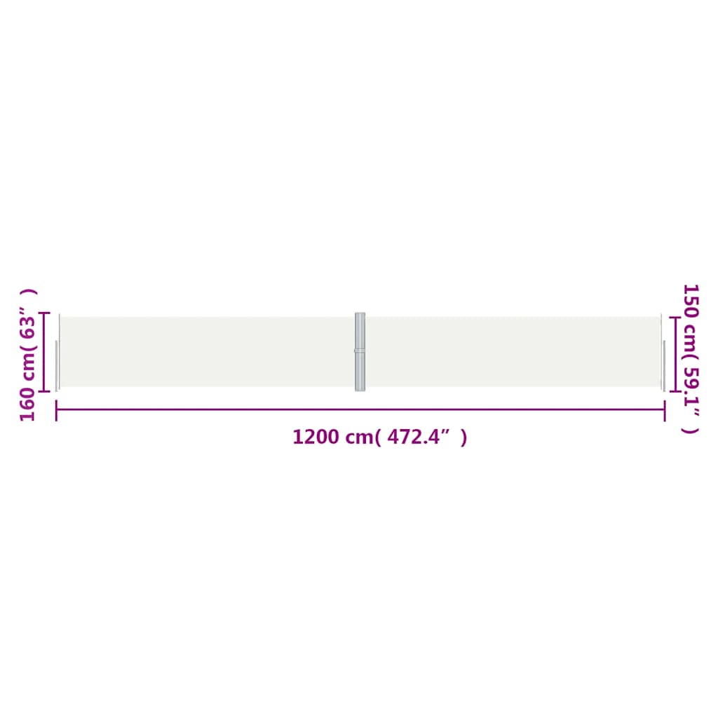 vidaXL Seitenmarkise Ausziehbar Creme 160x1200 cm