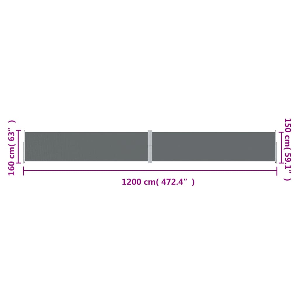 Store latéral rétractable vidaXL Anthracite 160x1200 cm