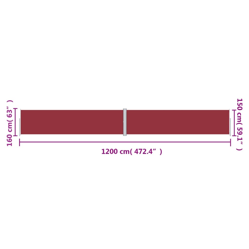 vidaXL Auvent latéral rétractable Rouge 160x1200 cm