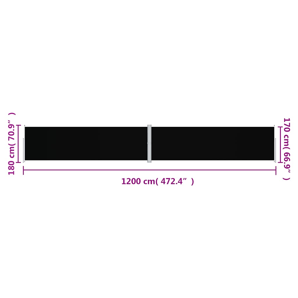 vidaXL Seitenmarkise Ausziehbar Schwarz 180x1200 cm