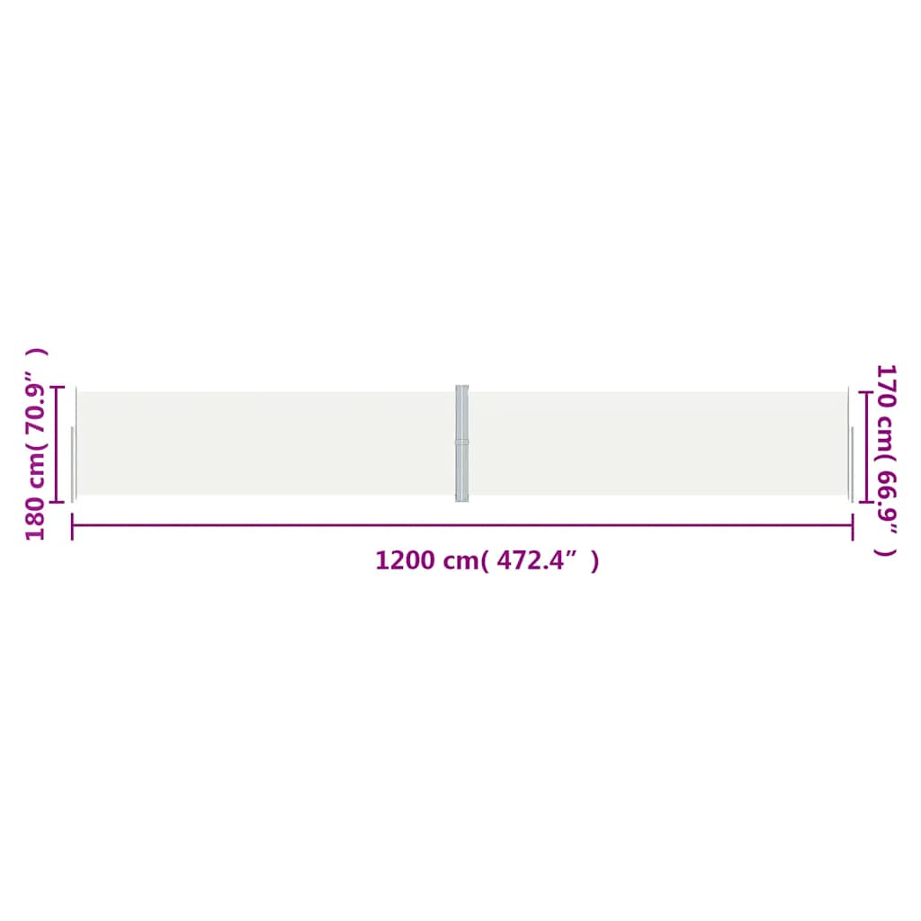 vidaXL Seitenmarkise Ausziehbar Creme 180x1200 cm