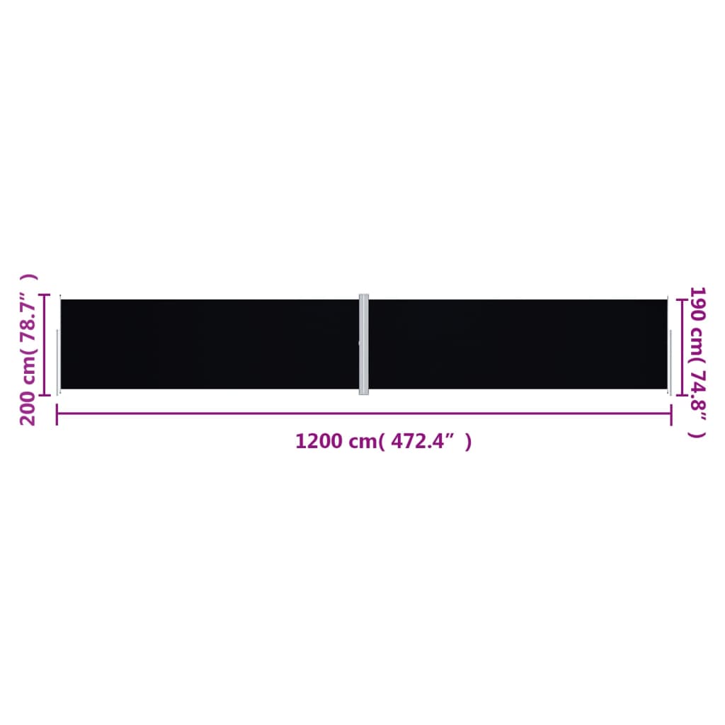 Store latéral rétractable vidaXL Noir 200x1200 cm