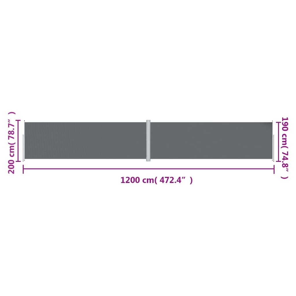 Store latéral rétractable vidaXL anthracite 200x1200 cm