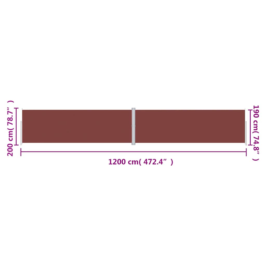 vidaXL Store latéral rétractable Marron 200x1200 cm