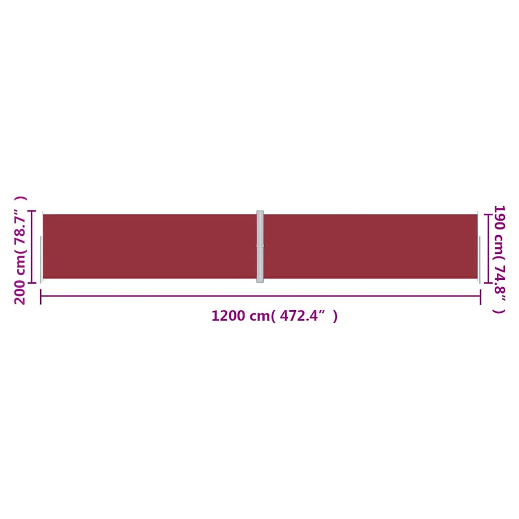 vidaXL Store latéral rétractable rouge 200x1200 cm