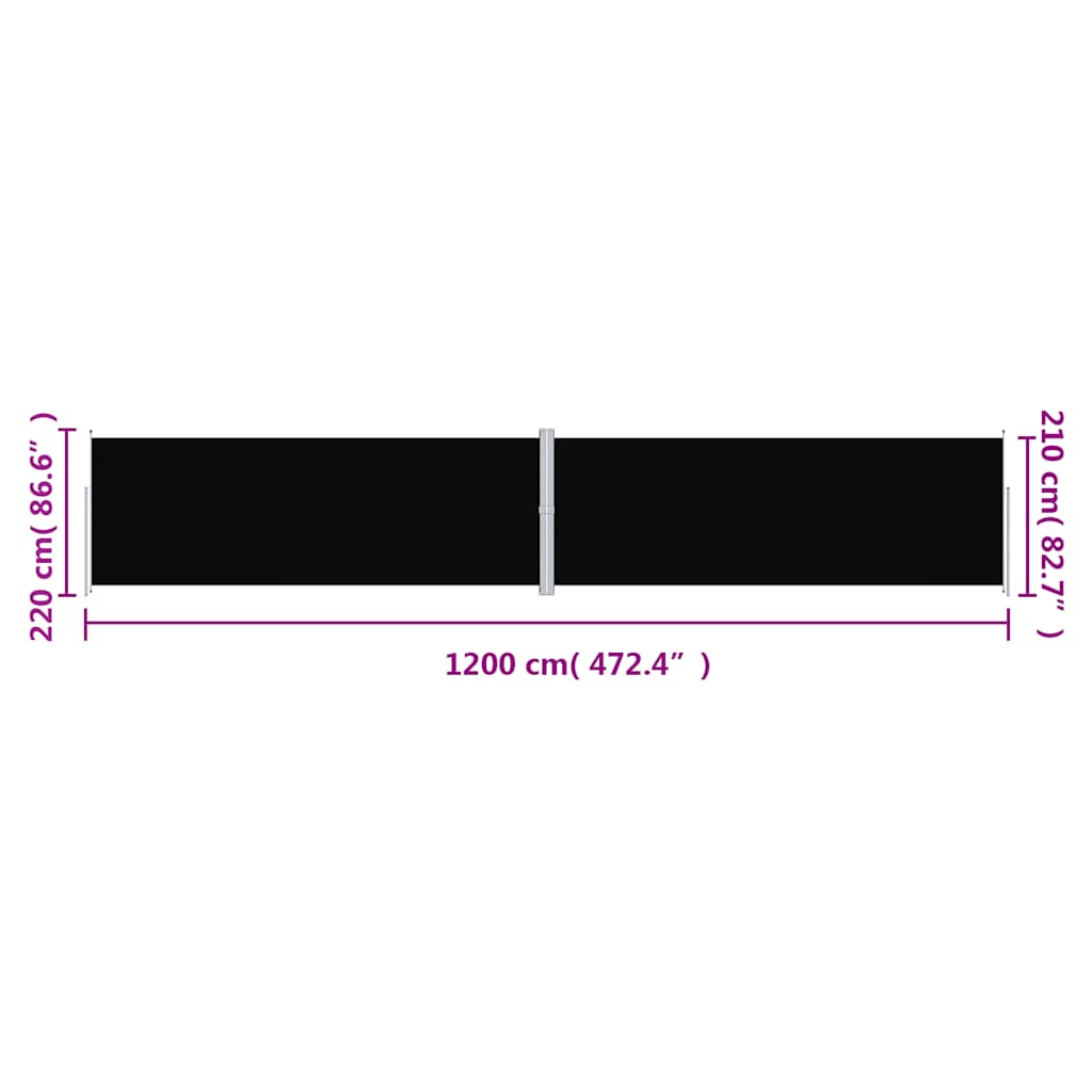 Store latéral rétractable vidaXL Noir 220x1200 cm