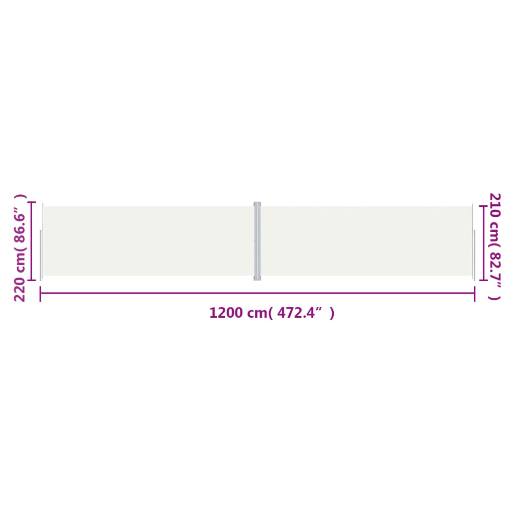 vidaXL Store latéral rétractable crème 220x1200 cm