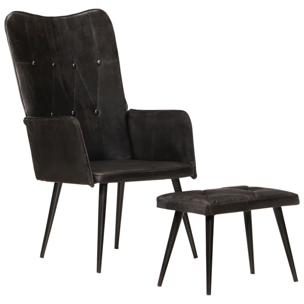 vidaXL Fauteuil à oreilles avec repose-pieds Noir Cuir véritable