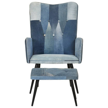 vidaXL Sessel mit Hocker Blau Denim Patchwork Canvas