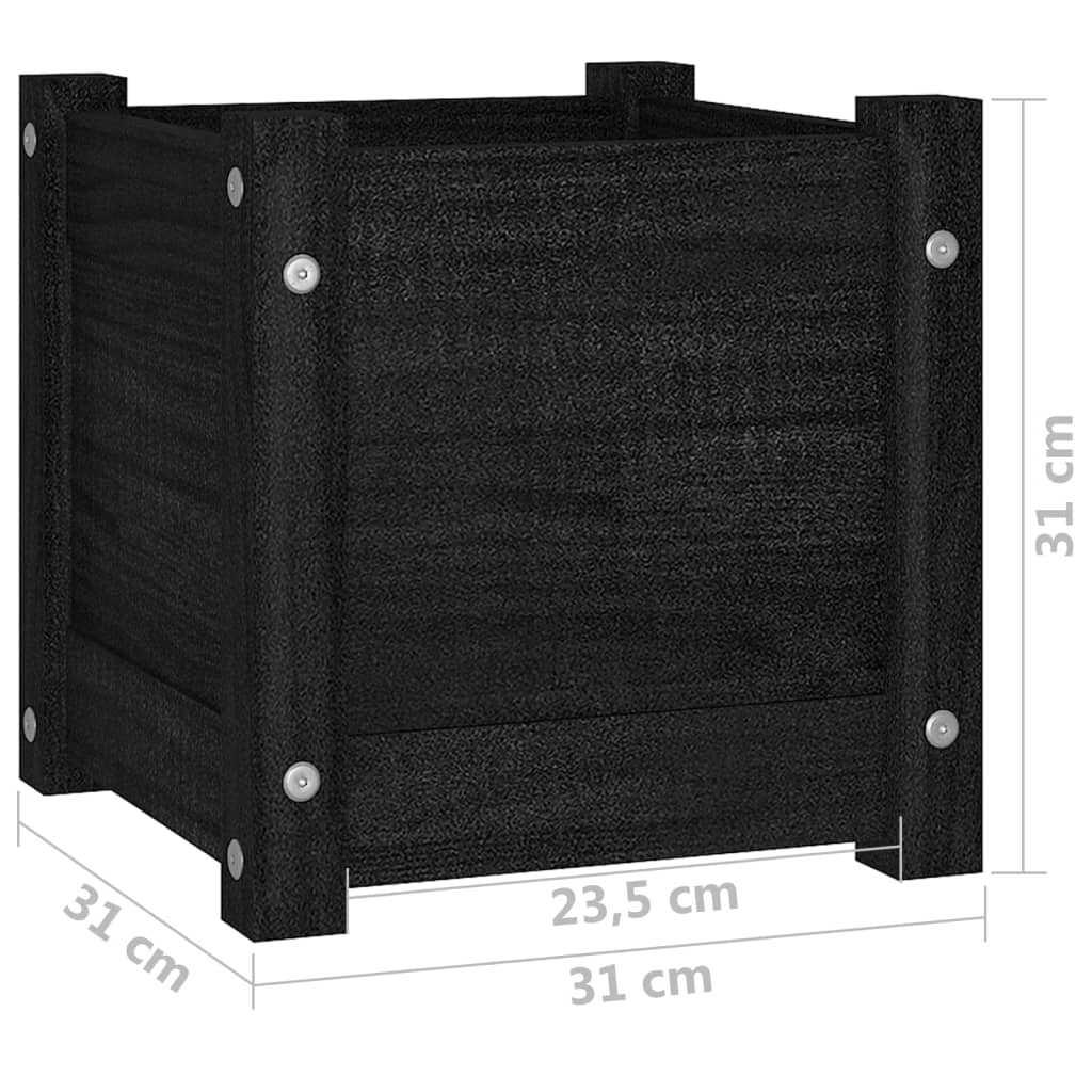 vidaXL Pflanzkübel Schwarz 31x31x31 cm Massivholz Kiefer