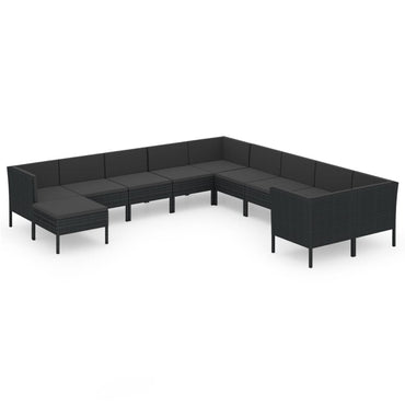 vidaXL 11-tlg. Garten-Lounge-Set mit Auflagen Poly Rattan Schwarz