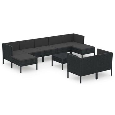 vidaXL 10-tlg. Garten-Lounge-Set mit Auflagen Poly Rattan Schwarz