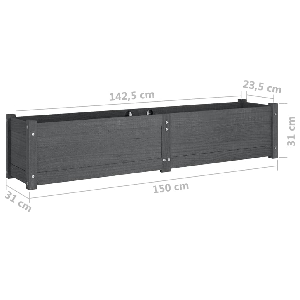 vidaXL Garten-Hochbeet Grau 150x31x31 cm Massivholz Kiefer