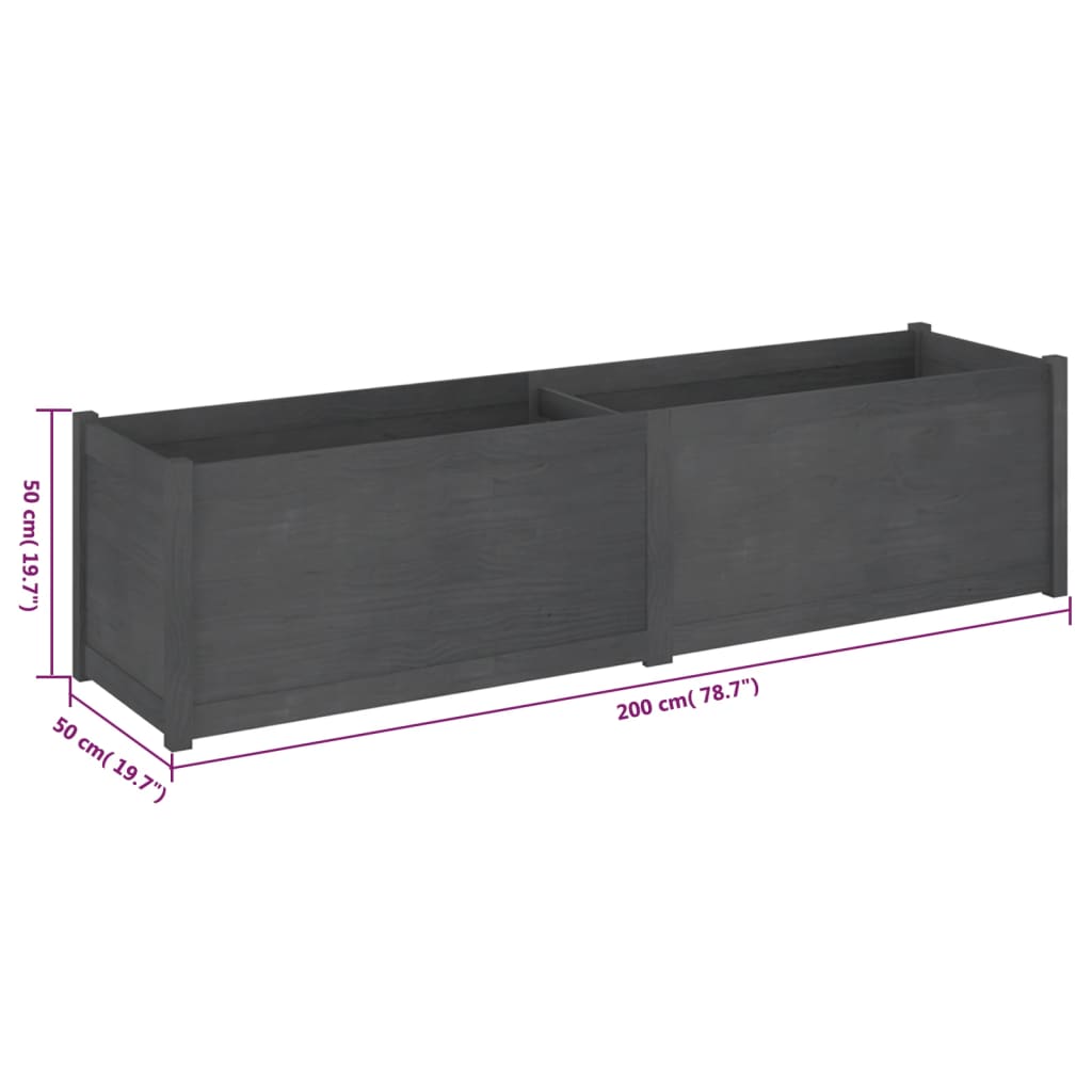 vidaXL Pflanzkübel Grau 200x50x50 cm Massivholz Kiefer