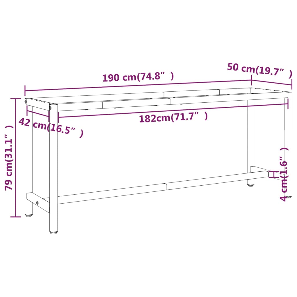 vidaXL Werkbankgestell Mattschwarz und Mattrot 190x50x79 cm Metall