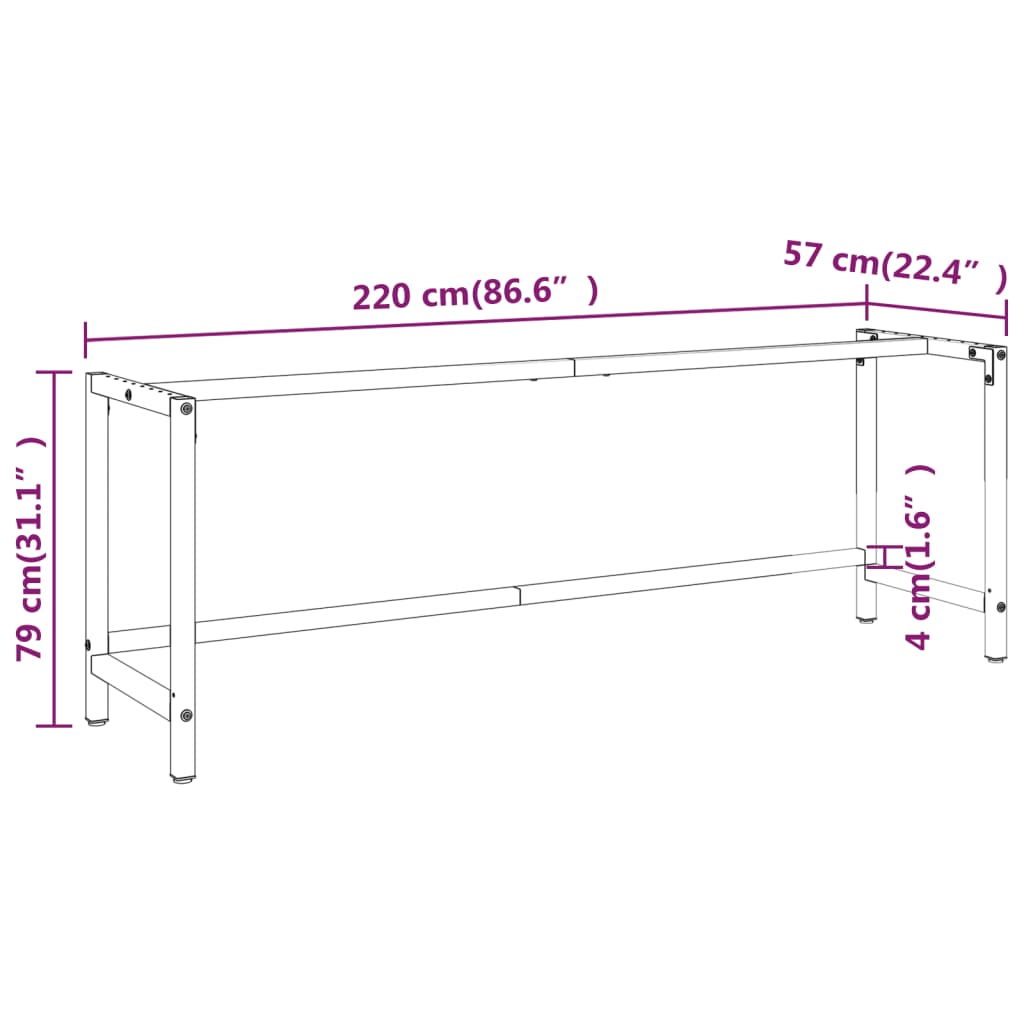 vidaXL Piétement d'établi noir mat et rouge mat 220x57x79 cm Métal