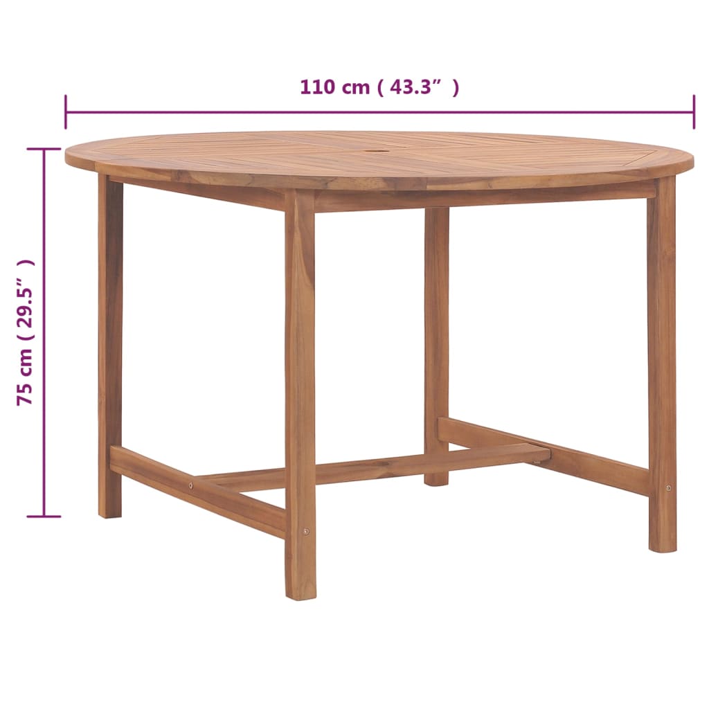 vidaXL Garten-Esstisch Ø110x75 cm Massivholz Teak