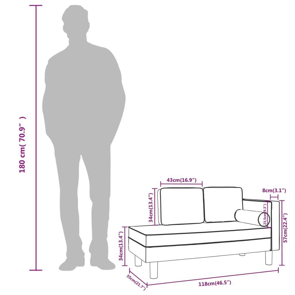vidaXL Chaiselongue mit Kissen und Nackenrolle Creme Kunstleder