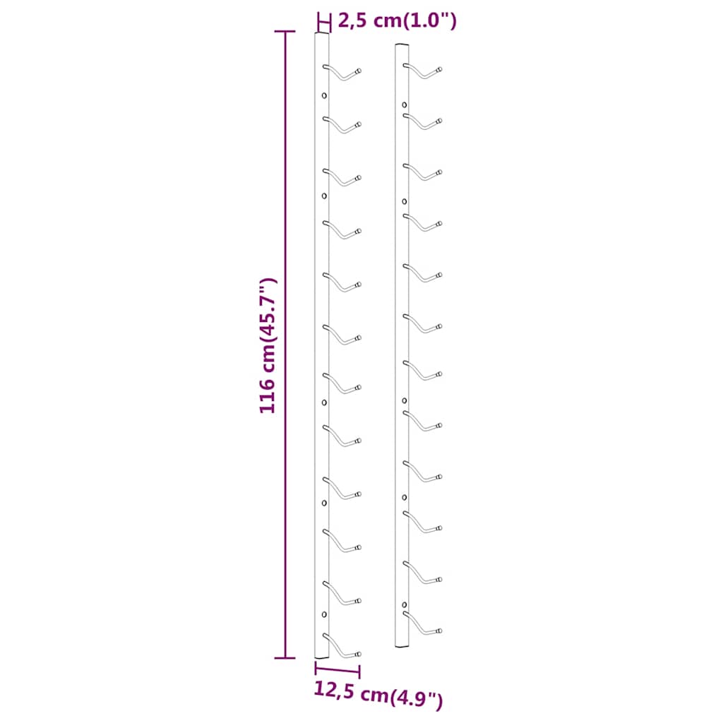 Wand-Weinregal für 12 Flaschen 2 Stk. Weiß Eisen