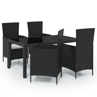vidaXL 5-tlg. Garten-Essgruppe mit Kissen Poly Rattan Schwarz